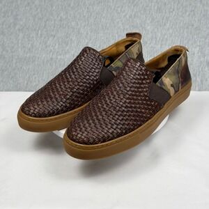 Warfield & Grand Bolinas Mens Woven Brown Leather Camo Slip On Sneakers US 9